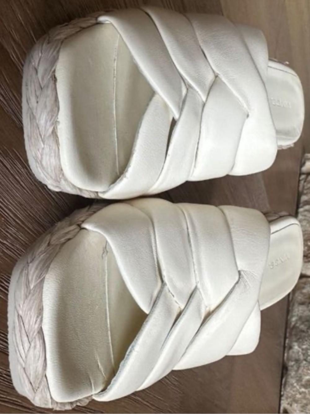 Vince Gilian Espadrille Wedge Sandals Size 9 Cream Woven Leather Square Toe - Picture 12 of 12